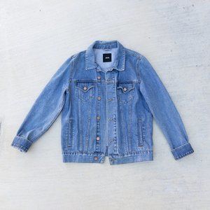 ASOS DESIGN skinny denim jacket in tinted mid wash (SMALL)